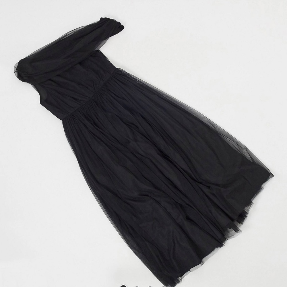 ASOS curve black Tulle fallen shoulder maxi dress